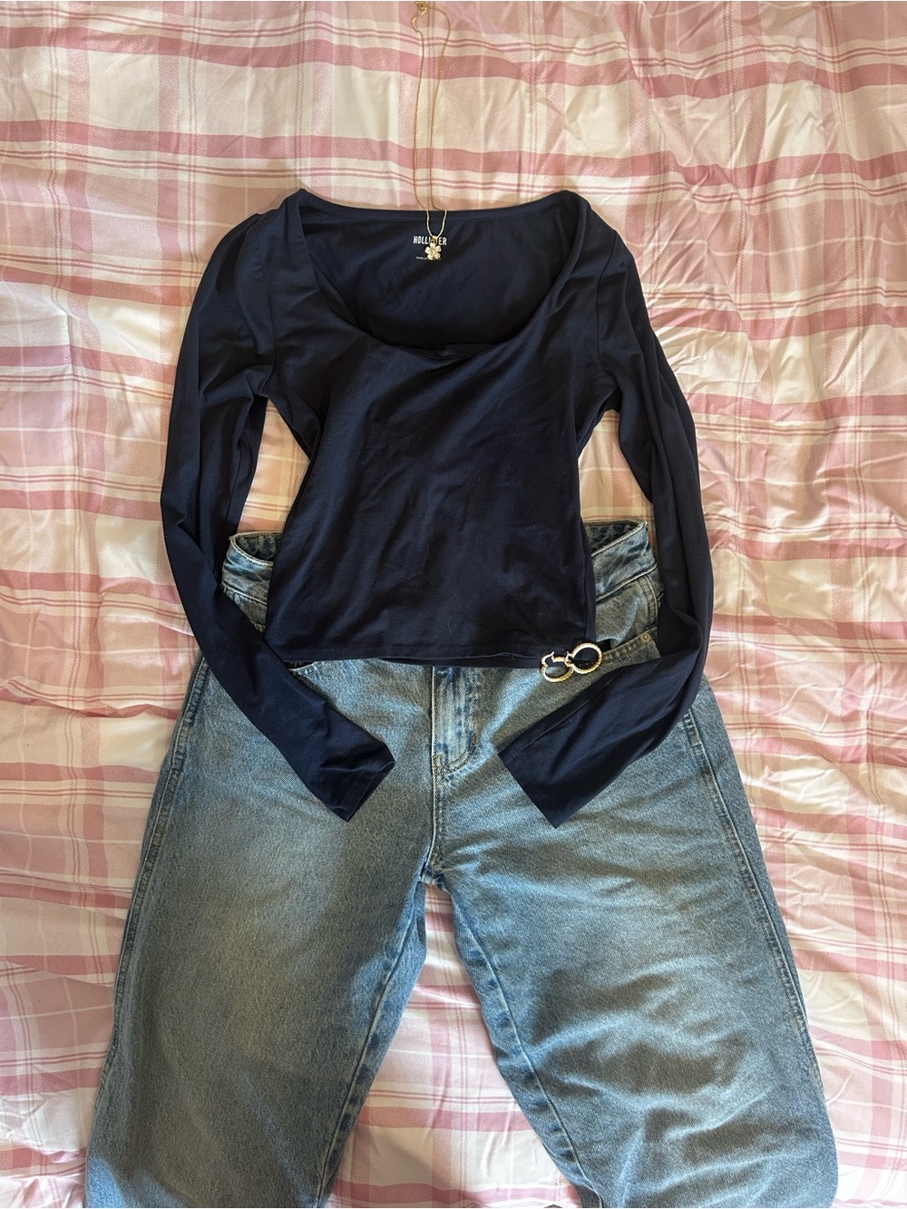 Hollister Navy Long-Sleeve Scoop Neck Top